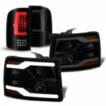 2007 Chevy Silverado Black Smoked Facelift DRL Projector Headlights LED Tail Lights