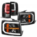 2010 Chevy Silverado Black LED DRL Projector Headlights LED Tail Lights