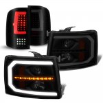 2008 Chevy Silverado 3500HD Black Smoked LED DRL Projector Headlights LED Tail Lights