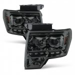 2013 Ford F150 Smoked Halo Projector Headlights LED DRL