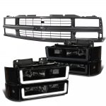 Chevy Tahoe 1995-1999 Black Grille Black Smoked LED DRL Headlights Bumper Lights