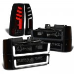 Chevy Blazer Full Size 1992-1993 Black Smoked DRL Headlights Set Custom Tube LED Tail Lights