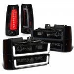 Chevy Suburban 1992-1993 Black Smoked LED DRL Headlights Tail Lights