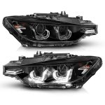 BMW 3 Series F30 Sedan 2012-2015 Black Halogen Projector Headlights LED Halo