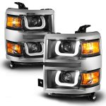 Chevy Silverado 1500 2014-2015 Black Projector Headlights LED U-Bar Chrome Trim Chevy Silverado 1500 2014-2015 Black Projector Headlights LED U-Bar Chrome Trim