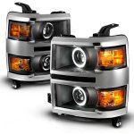 2014 Chevy Silverado 1500 Black Halo Projector Headlights Chrome Bezels