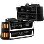 Chevy 1500 Pickup 1994-1998 Black Smoked LED DRL Headlights Bumper Side Marker Lights
