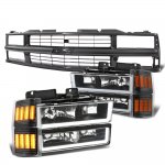 Chevy 1500 Pickup 1994-1998 Black Grille LED DRL Headlights Bumper Marker Lights