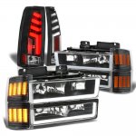 1997 Chevy Silverado Black DRL Headlights Marker Set Custom Tube LED Tail Lights