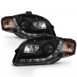 2006 Audi A4 Black Projector Headlights with LED Daytime Running Lights