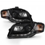 Audi A4 2006-2008 Black Projector Headlights with LED Daytime Running Lights