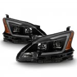 Nissan Sentra 2013-2015 Black Smoked Projector Headlights LED DRL
