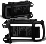 1989 Ford F350 Black Smoked LED Tube DRL Headlights