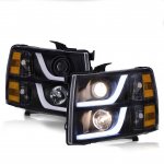 2011 Chevy Silverado Black Projector Headlights LED DRL J2