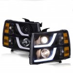 Chevy Silverado 2007-2013 Black Projector Headlights LED DRL J2