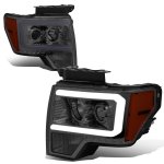 Ford F150 2009-2014 Smoked Projector Headlights LED DRL N2