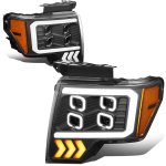 2011 Ford F150 Black LED Projector Headlights Quad Halo DRL Signals