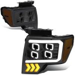 2011 Ford F150 Smoked LED Projector Headlights Quad Halo DRL Signals