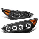 Ford Focus 2015-2018 Black LED Projector Headlights Quad Halo Switchback Signals