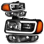 GMC Sierra Denali 2002-2007 Black Headlights Set LED DRL N2