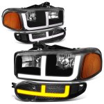 2004 GMC Yukon Denali Black LED DRL Headlights Switchback Bumper Lights N4