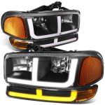 2000 GMC Yukon Black LED DRL Headlights Switchback Bumper Lights N4