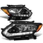 Nissan Rogue 2014-2016 Black Headlights LED DRL