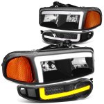 GMC Sierra Denali 2002-2007 Black LED DRL Headlights Switchback Signals