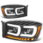 Dodge Ram 2006-2008 Black Projector Headlights LED DRL Signals N2