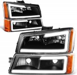 Chevy Silverado 1500HD 2003-2006 Black LED DRL Headlights Bumper Lights N2