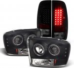 2004 Ford F550 Super Duty Black Smoked Halo Projector Headlights LED Tail Lights