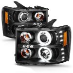 GMC Sierra 2007-2013 Black Projector Headlights with Halo and LED