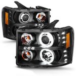 2009 GMC Sierra Black Projector Headlights with Halo and LED