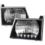 Ford Econoline Van 1992-2007 Black Headlights LED DRL