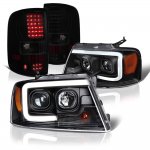 2005 Ford F150 Black DRL Projector Headlights Smoked LED Tail Lights