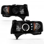 Dodge Ram 2500 1994-2002 Black Smoked Halo Projector Headlights with LED