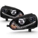 2009 VW Golf Black HID Projector Headlights LED DRL