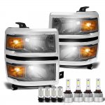 Chevy Silverado 2014-2015 Black Chrome Headlights LED Bulbs Complete Kit
