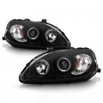1999 Honda Civic Black Dual Halo Projector Headlights