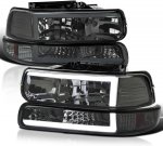 Chevy Silverado 1999-2002 Smoked LED Tube DRL Headlights