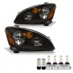 Nissan Altima 2002-2004 Black LED Headlight Bulbs Set Complete Kit