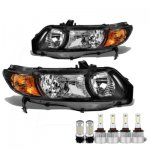 Honda Civic Coupe 2006-2011 Black LED Headlight Bulbs Set Complete Kit