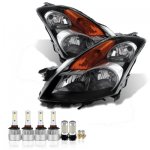 Nissan Altima Sedan 2007-2009 Black LED Headlight Bulbs Set Complete Kit