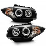 BMW 128i 2008-2013 E82 E88 Black Dual Halo Projector Headlights