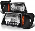Ford Econoline Van 1992-2007 Black Headlights LED DRL and Corner Lights Ford Econoline Van 1992-2007 Black Headlights LED DRL and Corner Lights