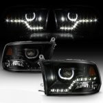 Dodge Ram 2009-2018 Black Smoked Halo Projector Headlights LED DRL