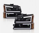 Chevy Silverado 2500HD 2003-2006 Black LED Tube DRL Headlights Set