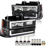 Chevy 1500 Pickup 1994-1998 Black LED Tube Headlights LED Bulbs Complete Kit