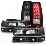 Chevy Silverado 3500 2001-2002 Headlights Set and LED Tail Lights Black