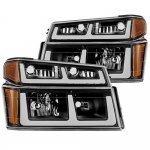 Chevy Colorado 2004-2012 Black Headlights Set LED DRL